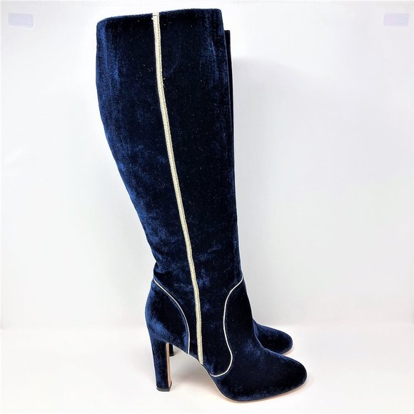 NEW (NWOT) Boden Icons Blue Velvet Round Toe Knee High Heel Boots - Size 8.5 - Picture 3 of 13
